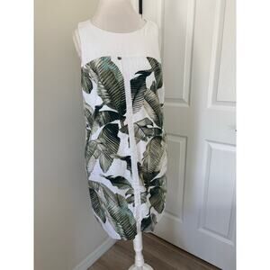 Tommy Bahama Tropical Palm Leave Sleeveless Shift Dress Large Green White
